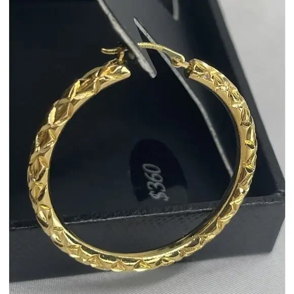 14K Gold Over Resin Hoop Diamond Cut Earrings Style Stunning Trendy Fashion NEW